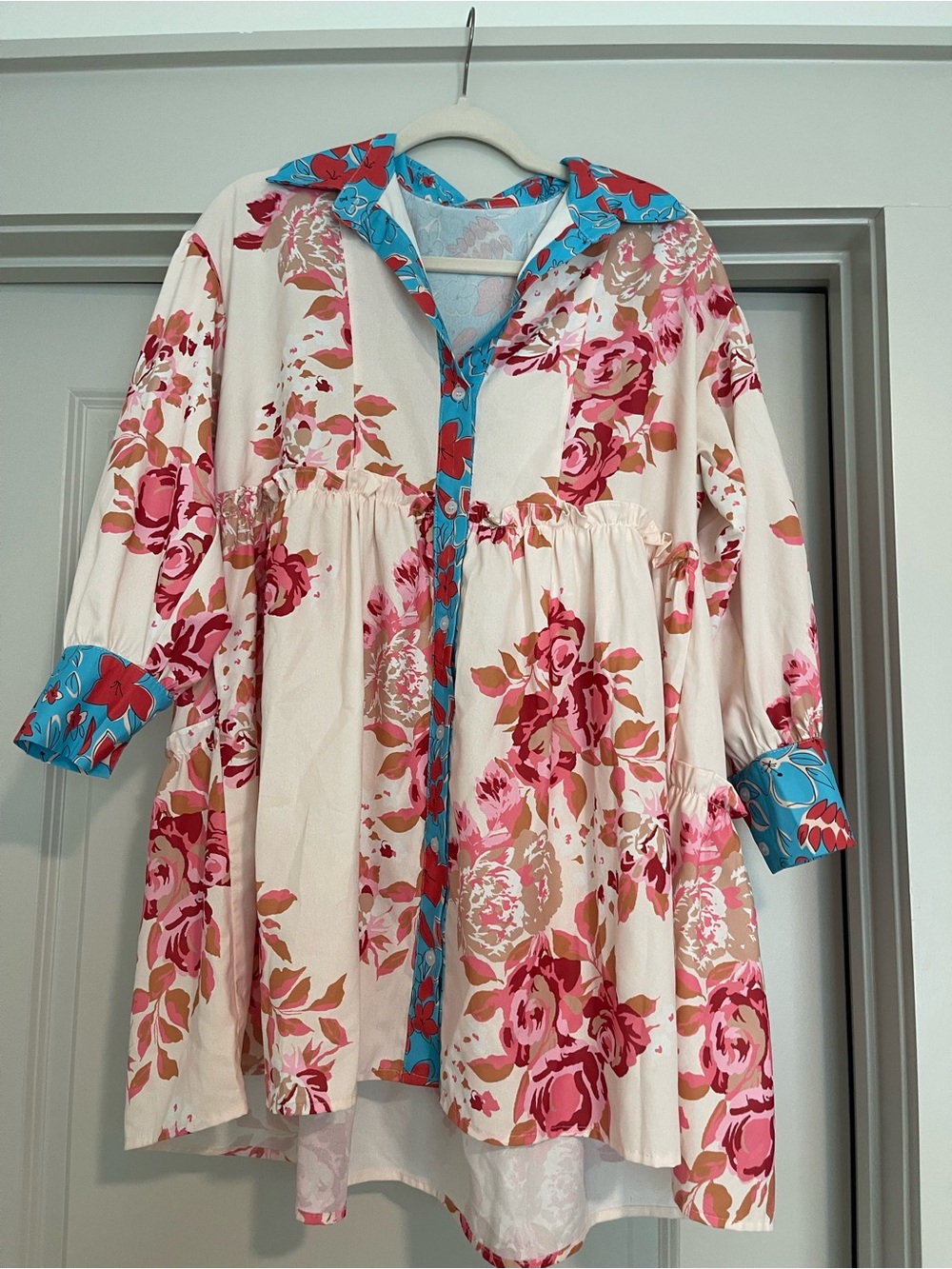Sunday Up Floral Button-Front Mini Dress with Contrast Trim